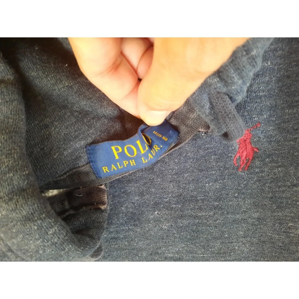 Polo Ralph Lauren Men's Large Heather Gray Full Zip Hoodie Fleece Drawstring SEE